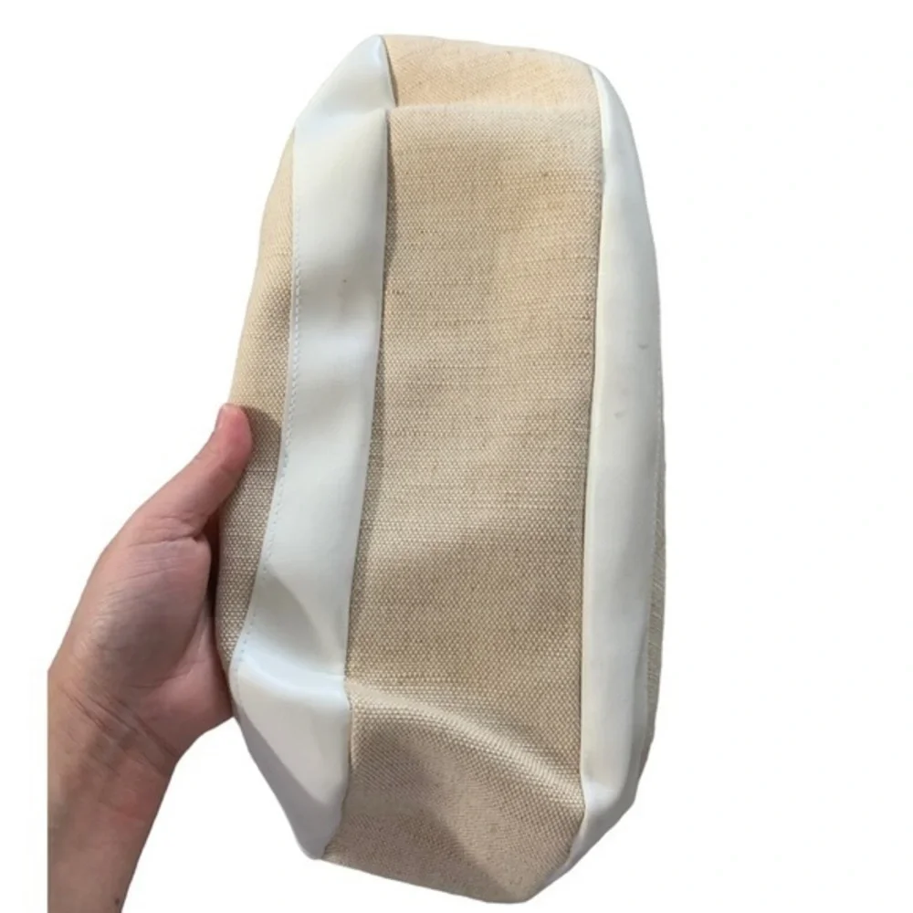 Vintage Cream Canvas Purse w/Bamboo‎ Handles